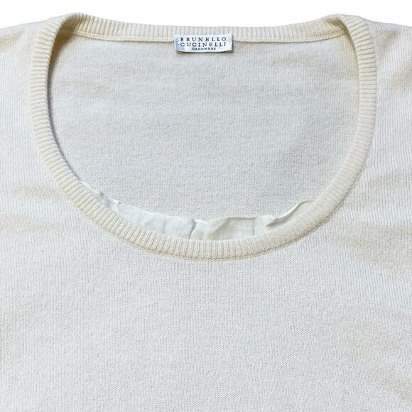 Brunello Cucinelli Cream Scoop Neck Cashmere Sweater Large - Picture 3 of 4